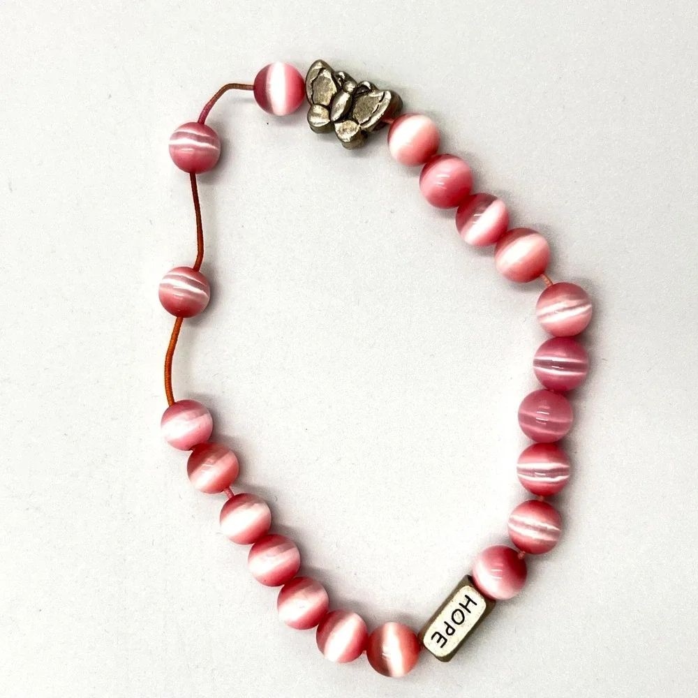 VTG‎ Retro Pink Cat's Eye Fiber Optic Bead Bracelet - Butterfly & 